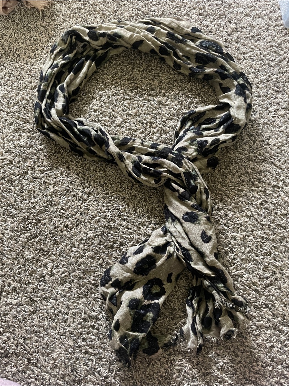 Lightweight Beige and Black Leopard-Print Scarf